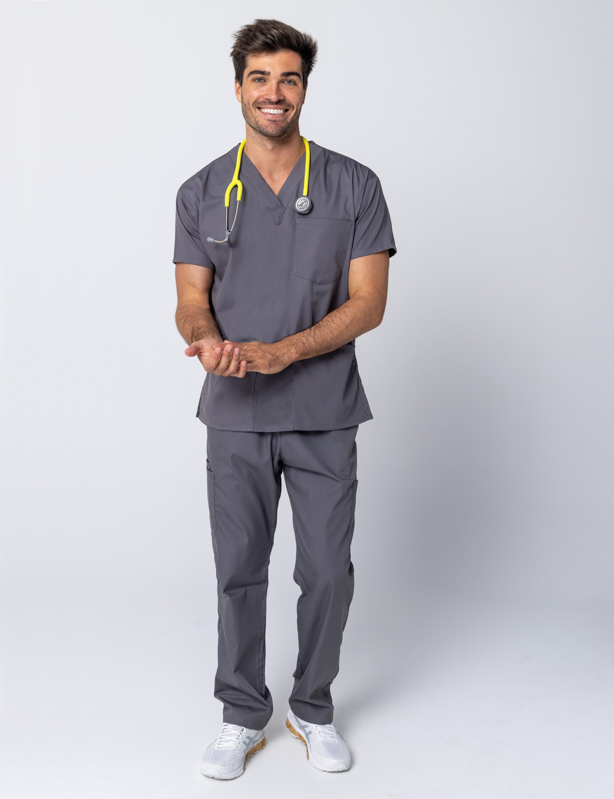 Men's 4 Pocket Scrub Top - Steel Grey - XX Small