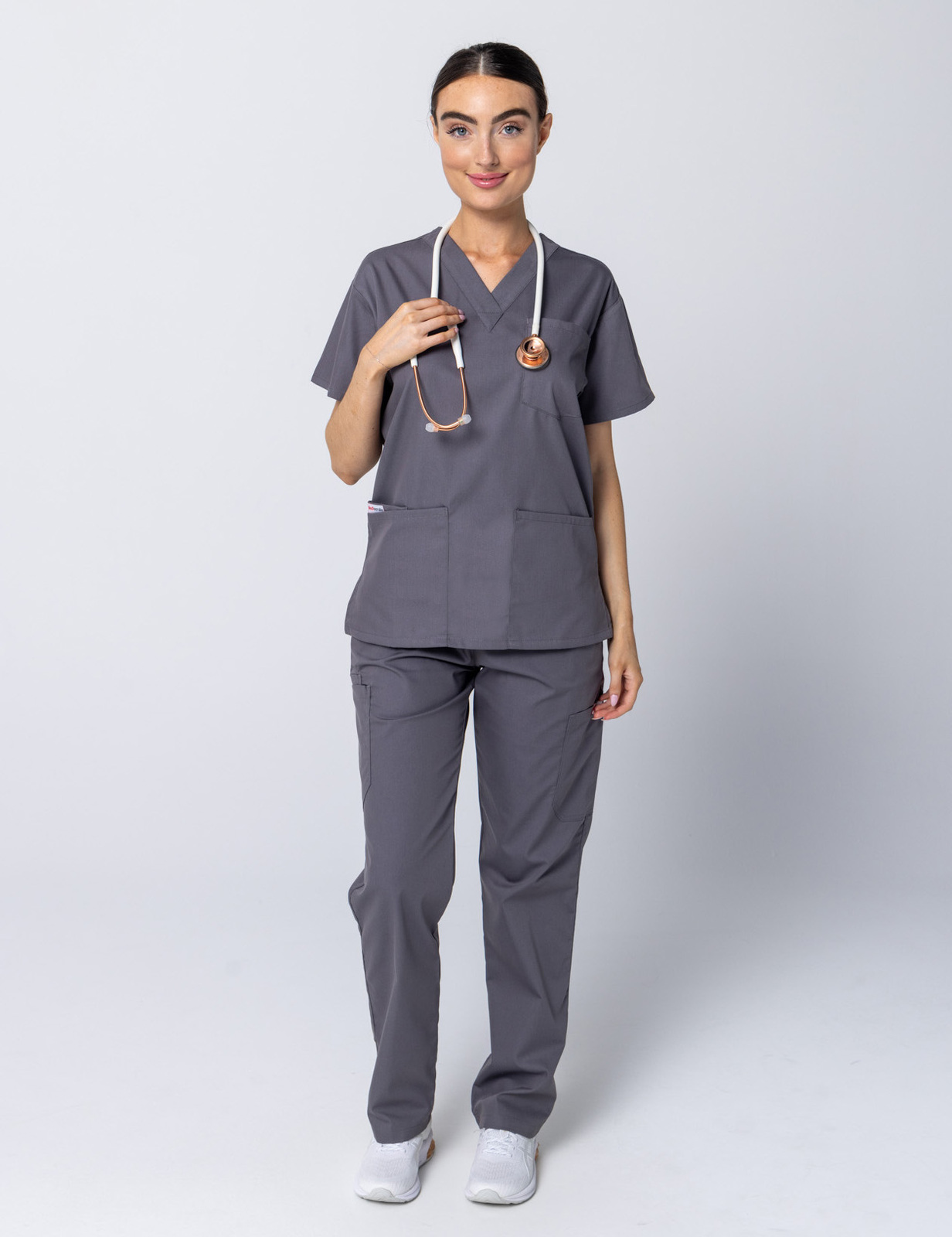 Women's 4 Pocket Scrub Top - Steel Grey - Large