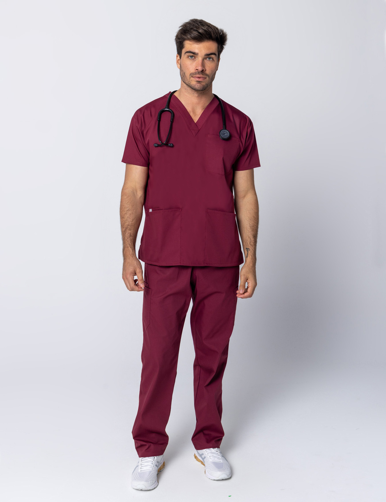 Men's 4 Pocket Scrub Top - Burgundy - XX Small