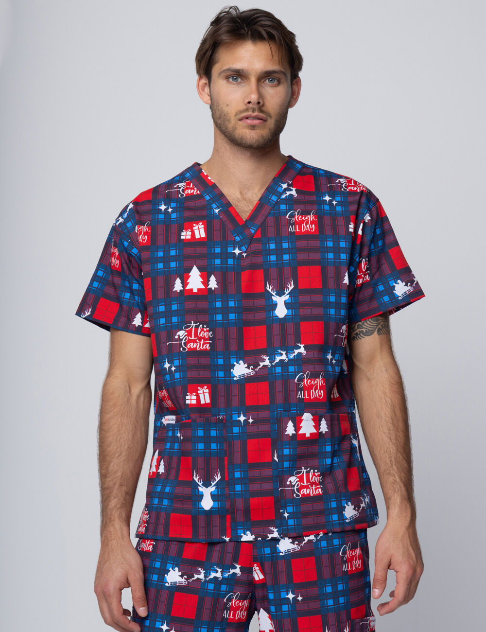 I Love Santa Tartan Classic Scrub Top
