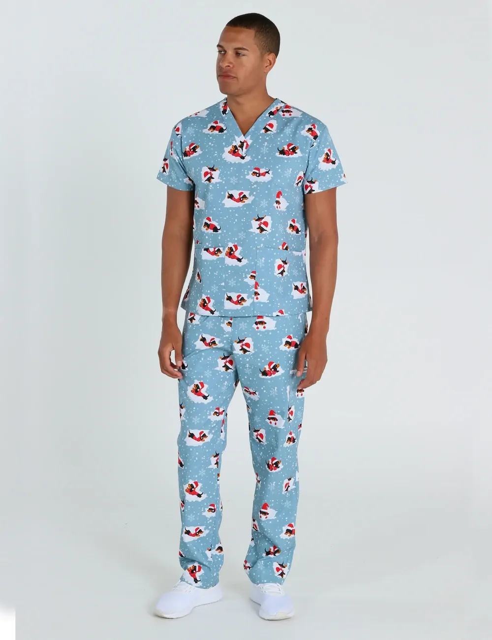 Dachshund Doggy Christmas Snuggles Men's Classic Scrub Top - XXS