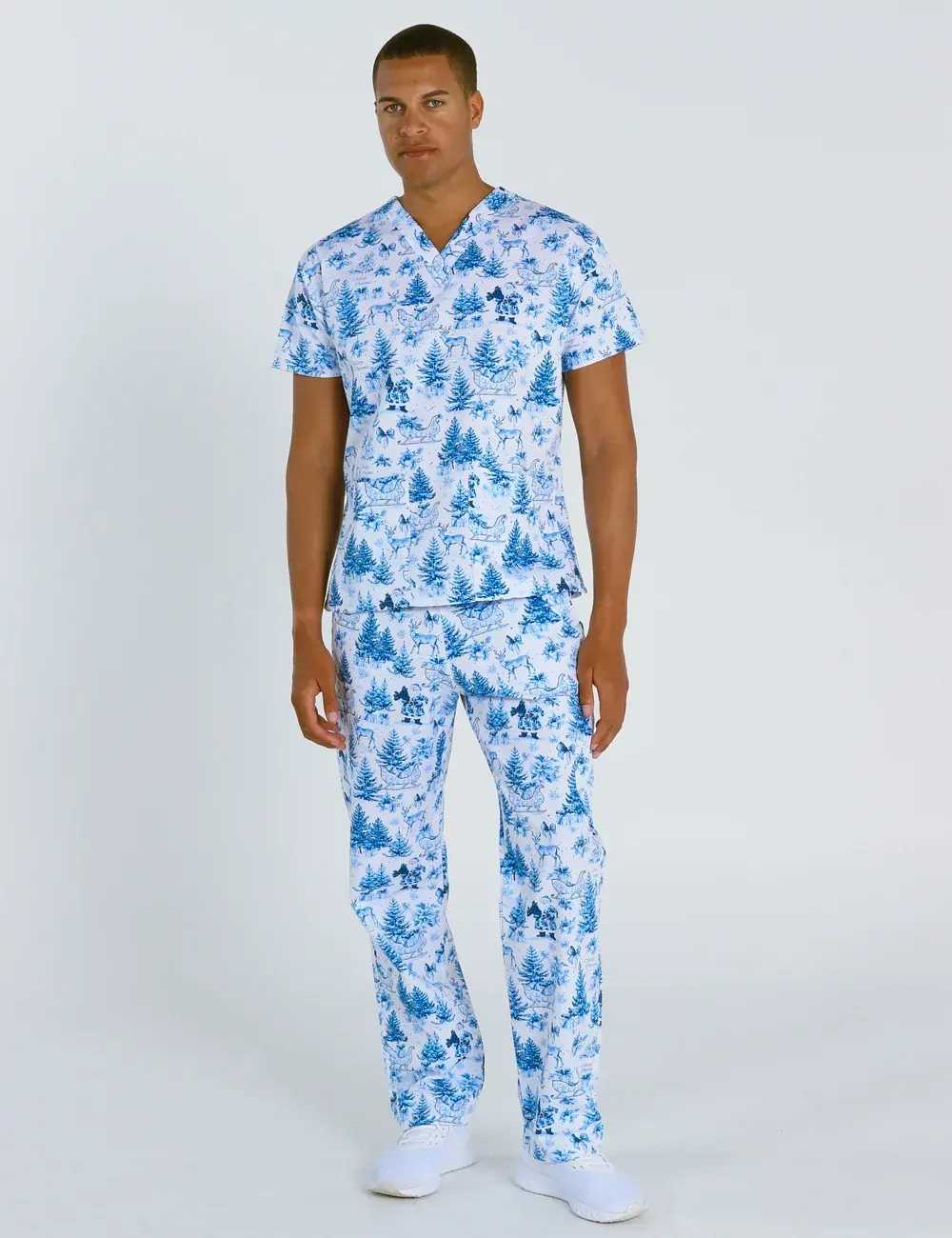 Noel Heritage Christmas Toile Men's Classic Scrub Top - XXS