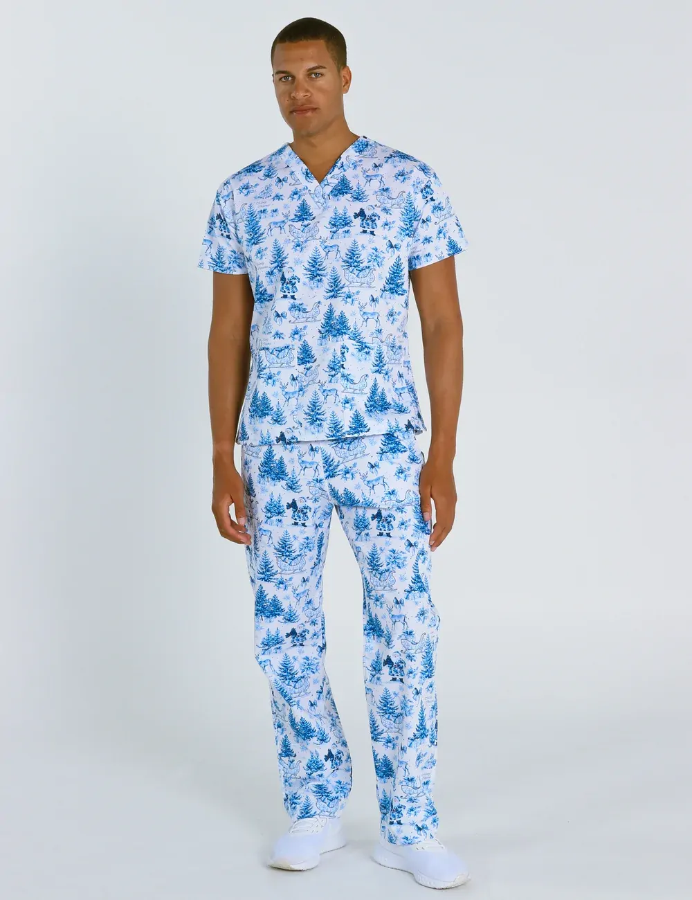 Noel Heritage Christmas Toile Men's Classic Scrub Top - XXS - 0