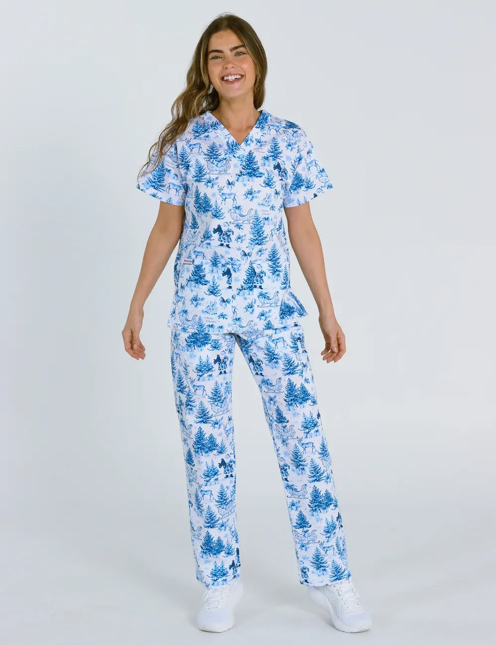 Noel Heritage Christmas Toile Women's Classic Scrub Top - XXS - 0