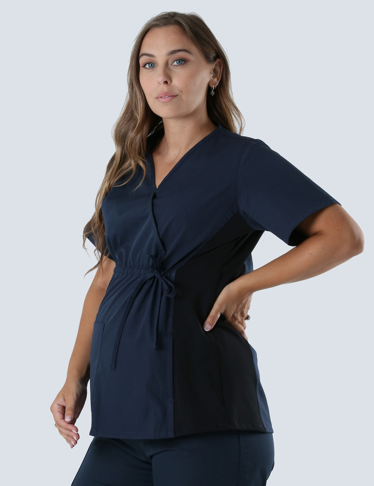 Maternity Scrub Top With Spandex Panel - Navy - Large - 0