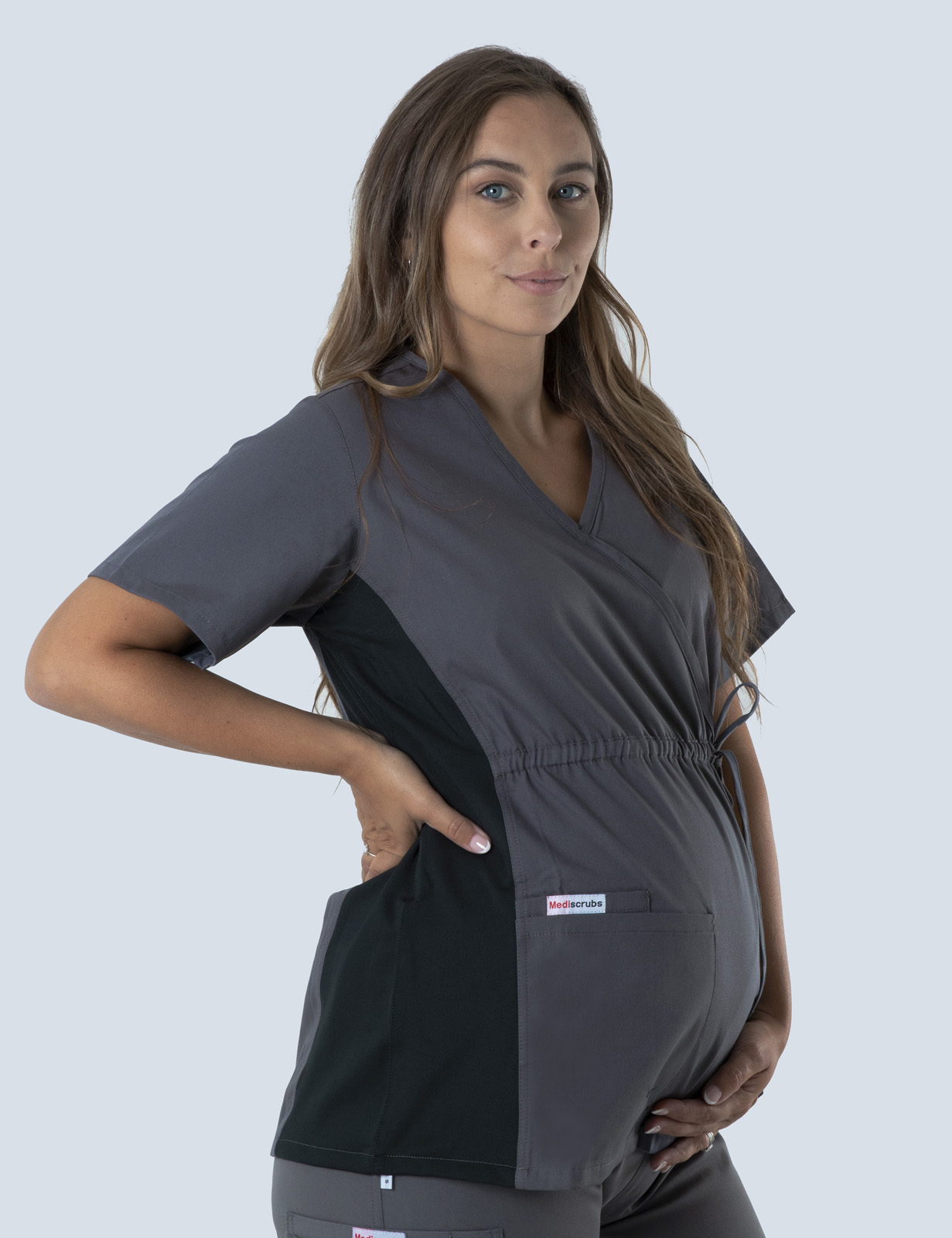 Maternity Scrub Top With Spandex Panel - Steel Grey - 4X large - 0