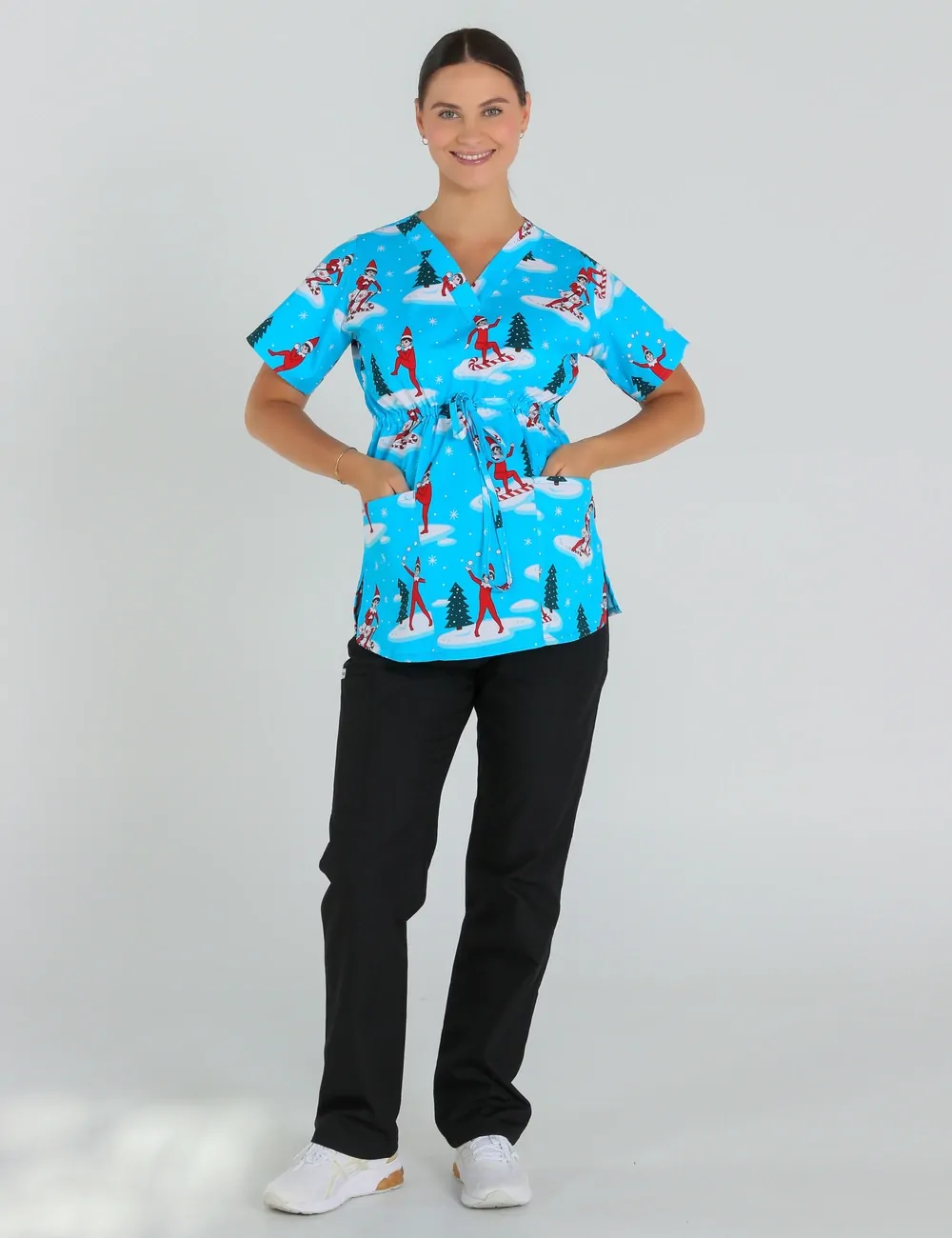 Christmas is Better with Us Women's Maternity Scrub Top featuring The Elf on the Shelf® - XXS