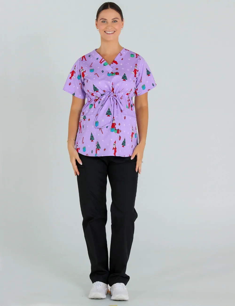 It's Christmastime Women's Maternity Scrub Top featuring The Elf on the Shelf® - XXS
