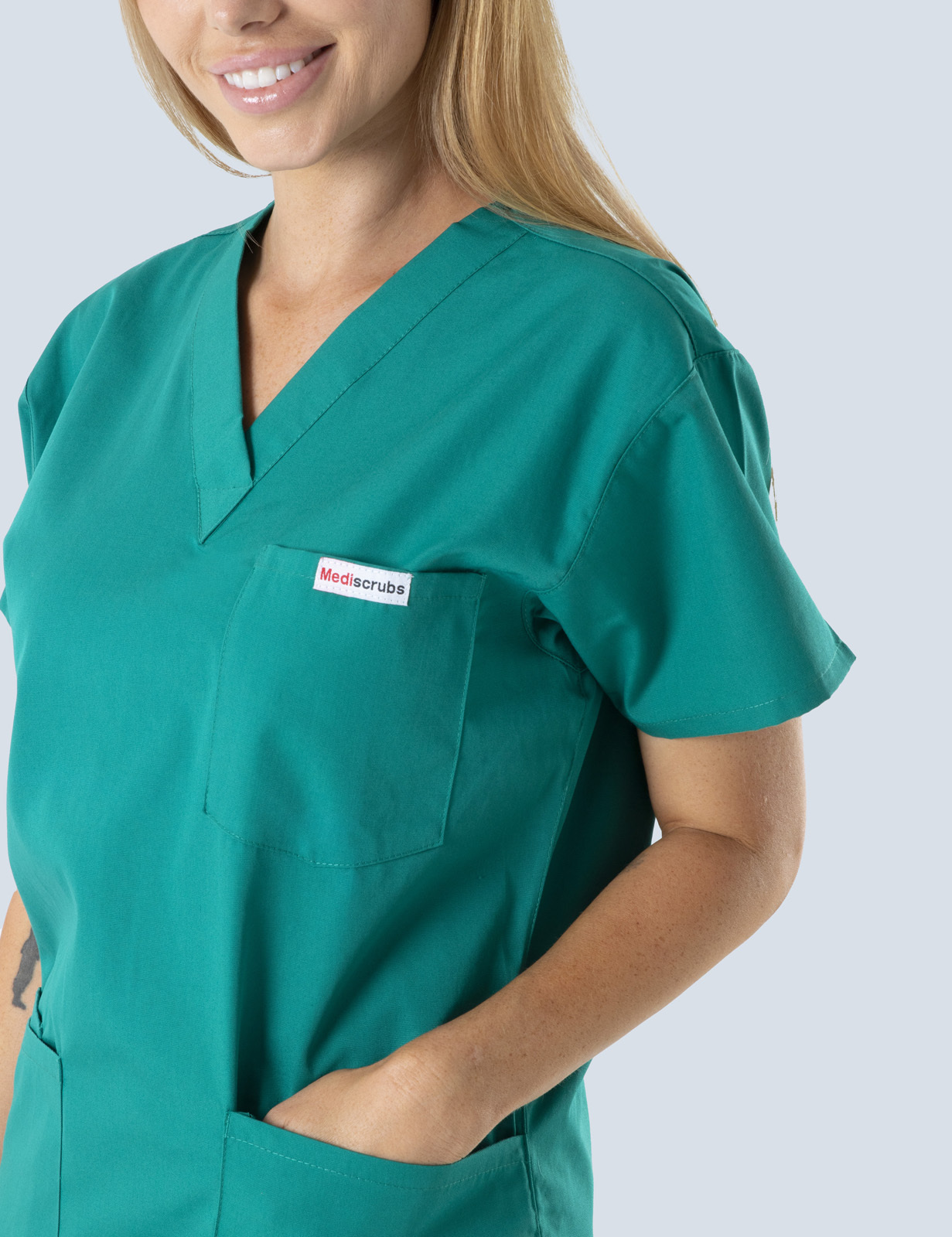 Queensland Children's Hospital Emergency Department Clinical Nurse  Uniform Top Bundle  (4 Pocket Top in Hunter  incl Logos)