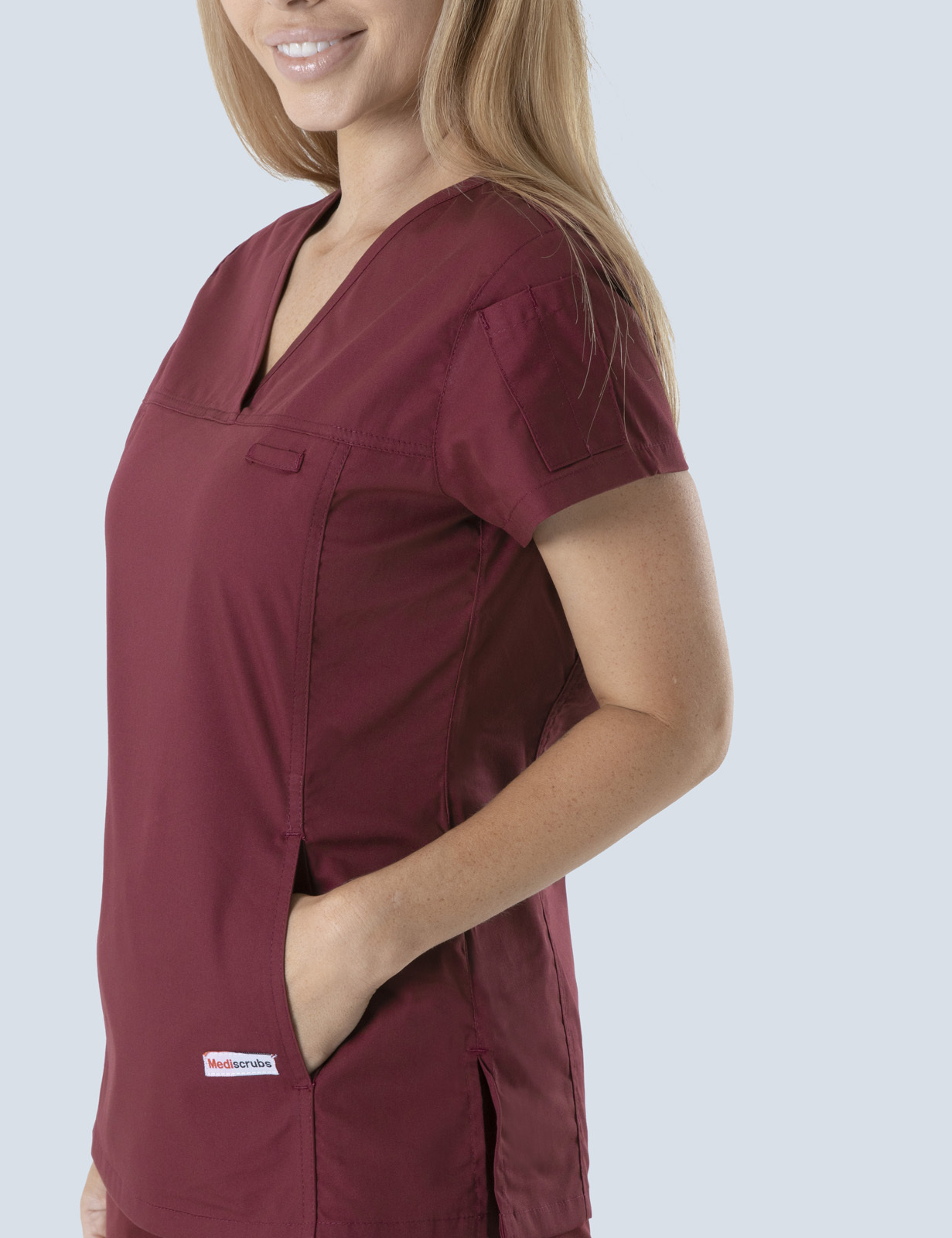 Mayfield Aged Care Registered Nurses Uniform Top Only Bundle (Women's Fit Top Solid in Burgundy incl Logos)