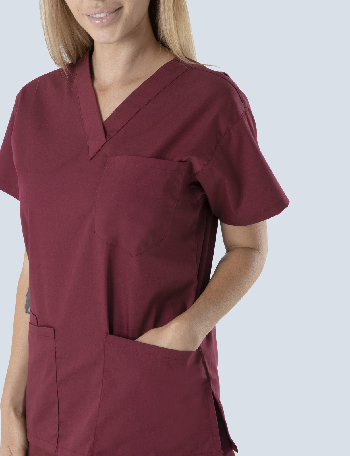 Canberra Hospital Stroke Unit - Stroke Practitioner Nurse Uniform Set Bundle (4 Pocket and Cargo Pants in Burgundy incl Logos)