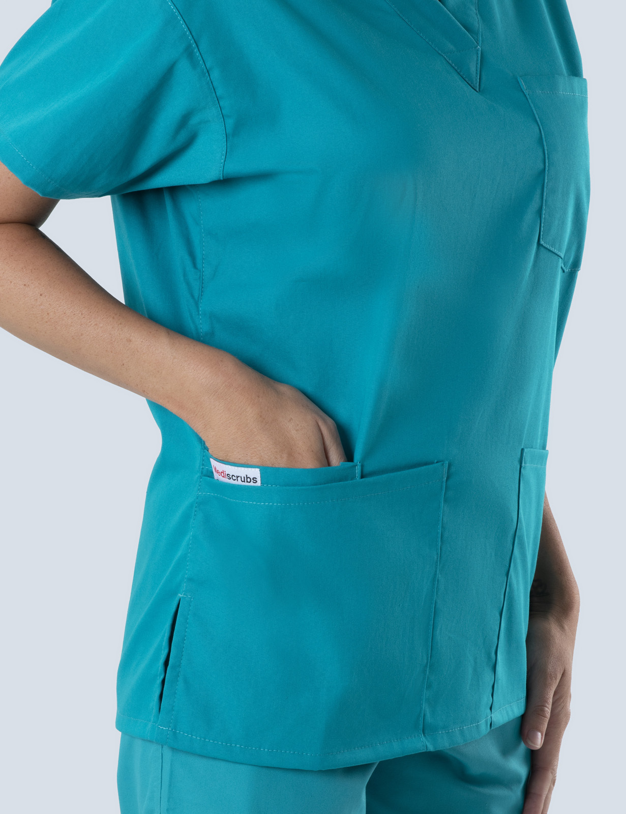 Gold Coast University Hospital Registered Midwife Uniform Set Bundle (4 Pocket Top and Cargo Pants in Teal with Logos)