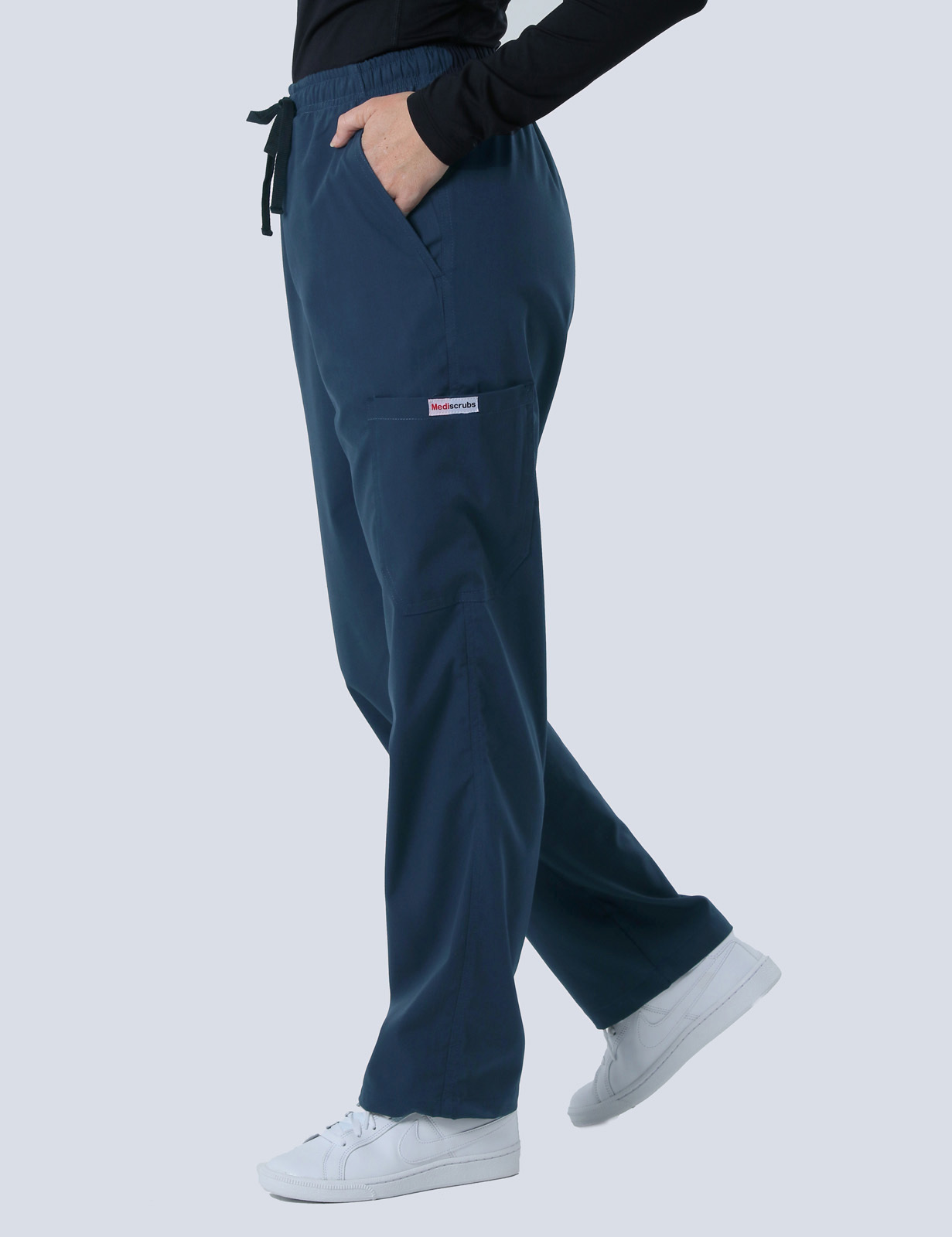 Royal Hobart Hospital Emergency Department Doctor Uniform Set Bundle (Women's Fit Solid Top and Cargo Pants in Navy incl Logo)