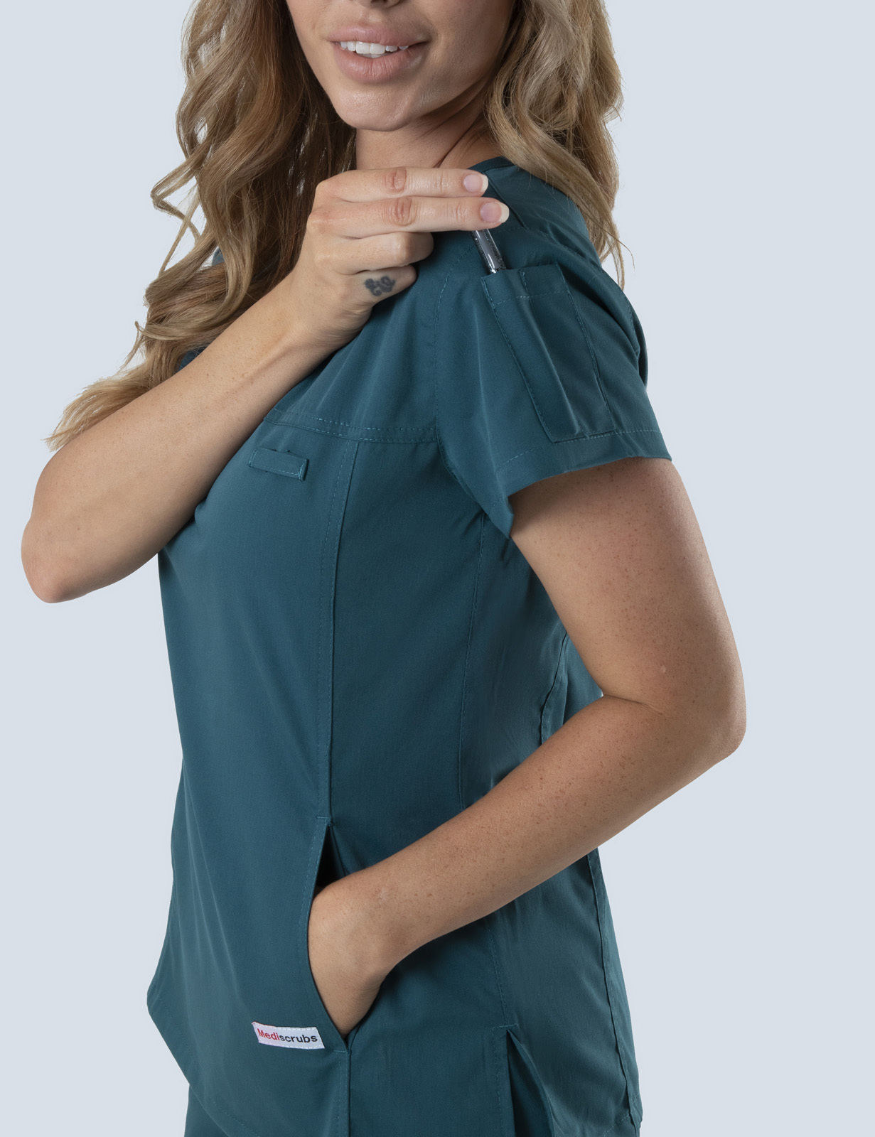 UQ Vets Gatton Anaesthesia Uniform Top Only Bundle (Women's Fit Solid Top in Caribbean incl Logos)