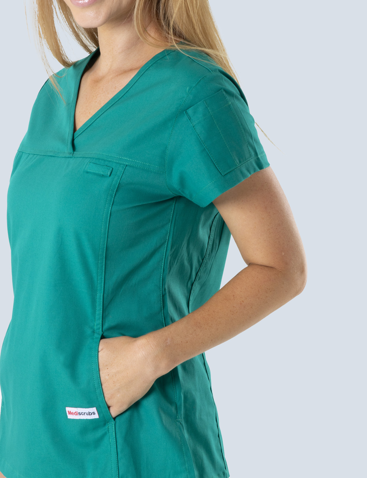 UQ Vets Gatton Clinician Uniform Top Only Bundle (Women's Fit Solid Top in Hunter incl Logos)