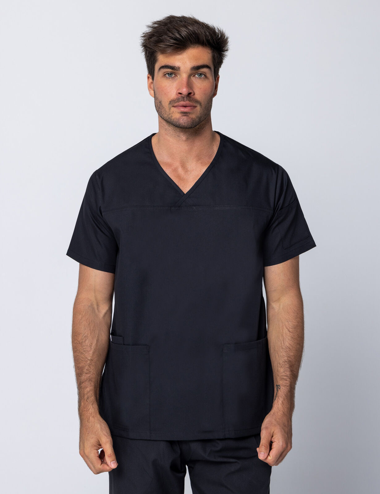 Rockhampton Hospital Clinical Measurements Men's Uniform Set Bundle (Men's Fit Solid Top & Cargo Pants in Black incl Logos)