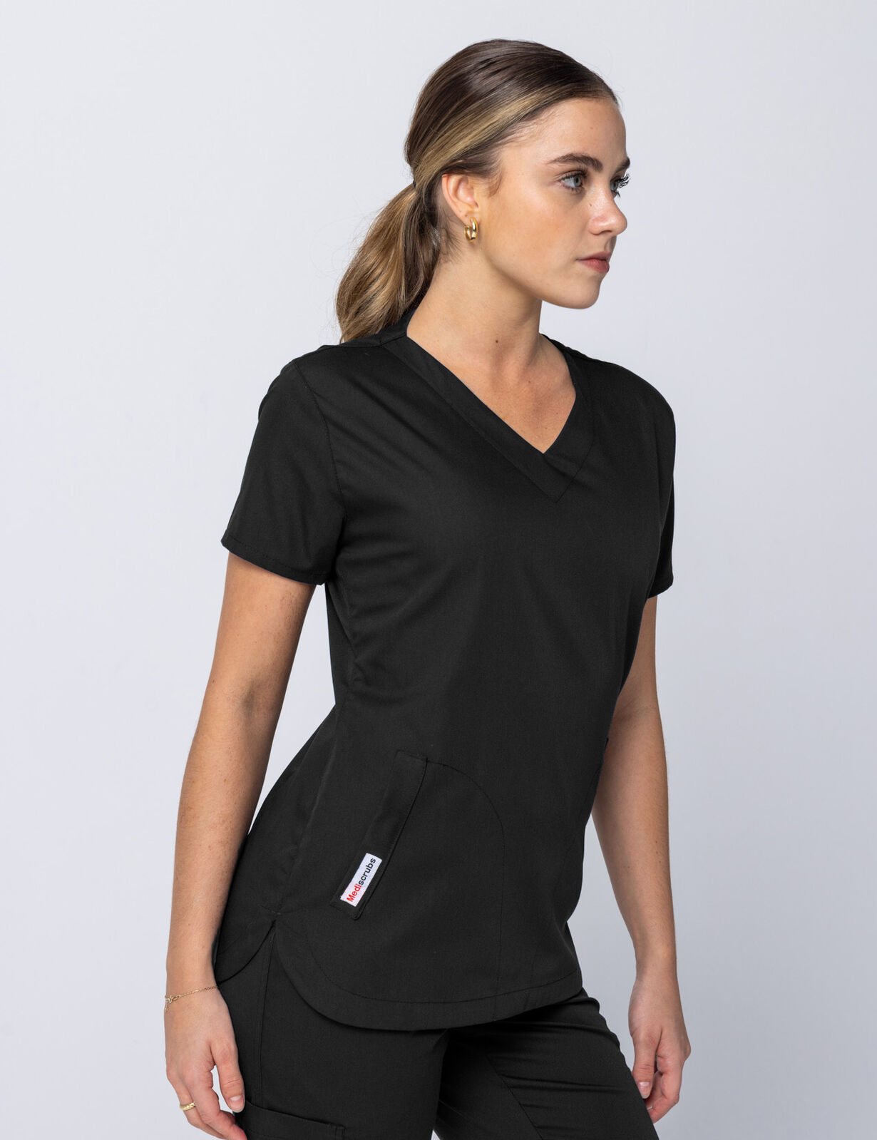 Rockhampton Hospital Clinical Measurements Women's Uniform Top Only Bundle (Women's Luxe Top in Black incl Logos)