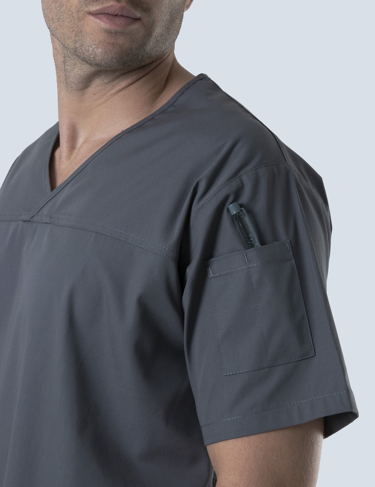 North Shore Private Hospital Imaging Assistant Uniform Top Only Bundle (Men's Fit Solid  Top in Steel Grey + Logo)