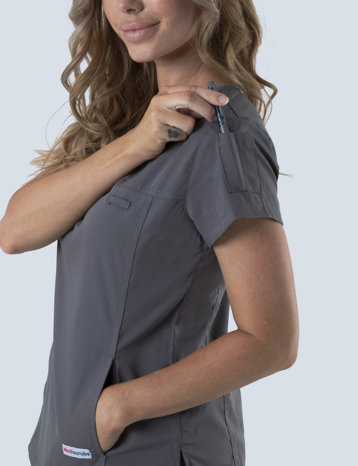 Caloundra Hospital - RN Emergency (Women's Fit Solid Scrub Top and Cargo Pants in Steel Grey incl Logos)