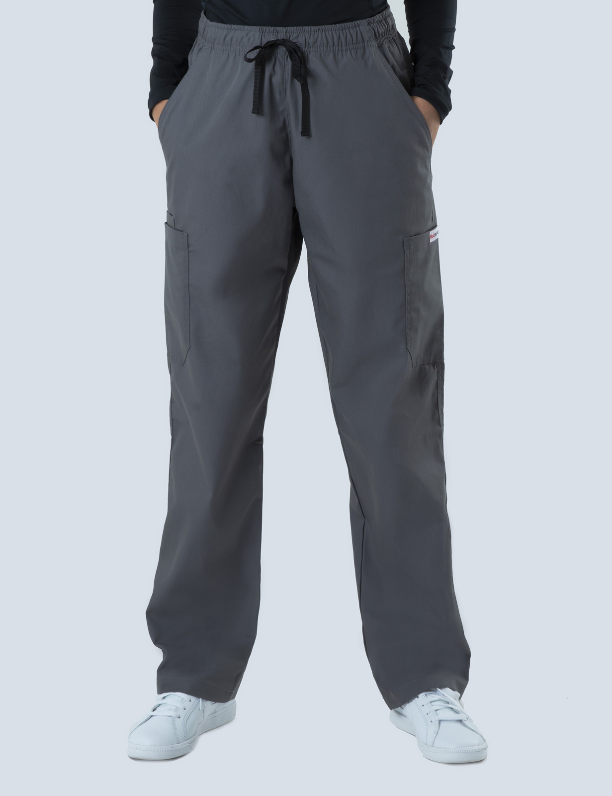 Rockhampton Base Hospiital - ED AIN (Women's Fit Spandex Scrub Top and Cargo Pants in Steel Grey incl Logos)