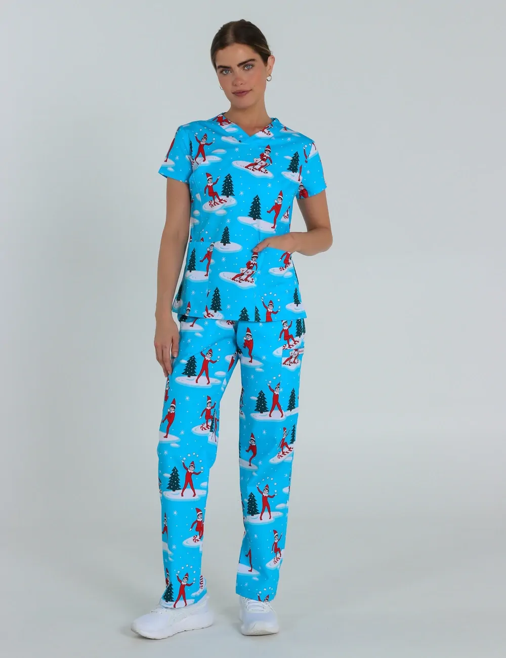 Christmas is Better with Us Women's Slim Fit Scrub Top featuring The Elf on the Shelf® - XXS - 0