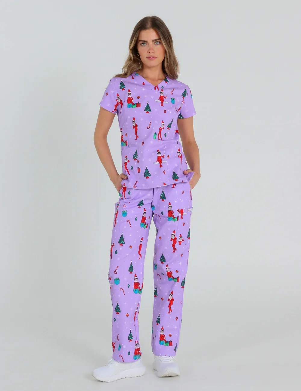 It's Christmastime Women's Slim Fit Scrub Top featuring The Elf on the Shelf® - XXS