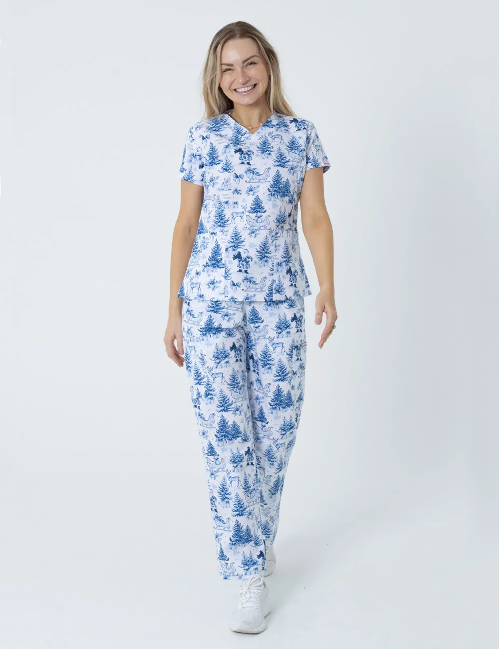 Noel Heritage Christmas Toile Women's Slim Fit Scrub Top