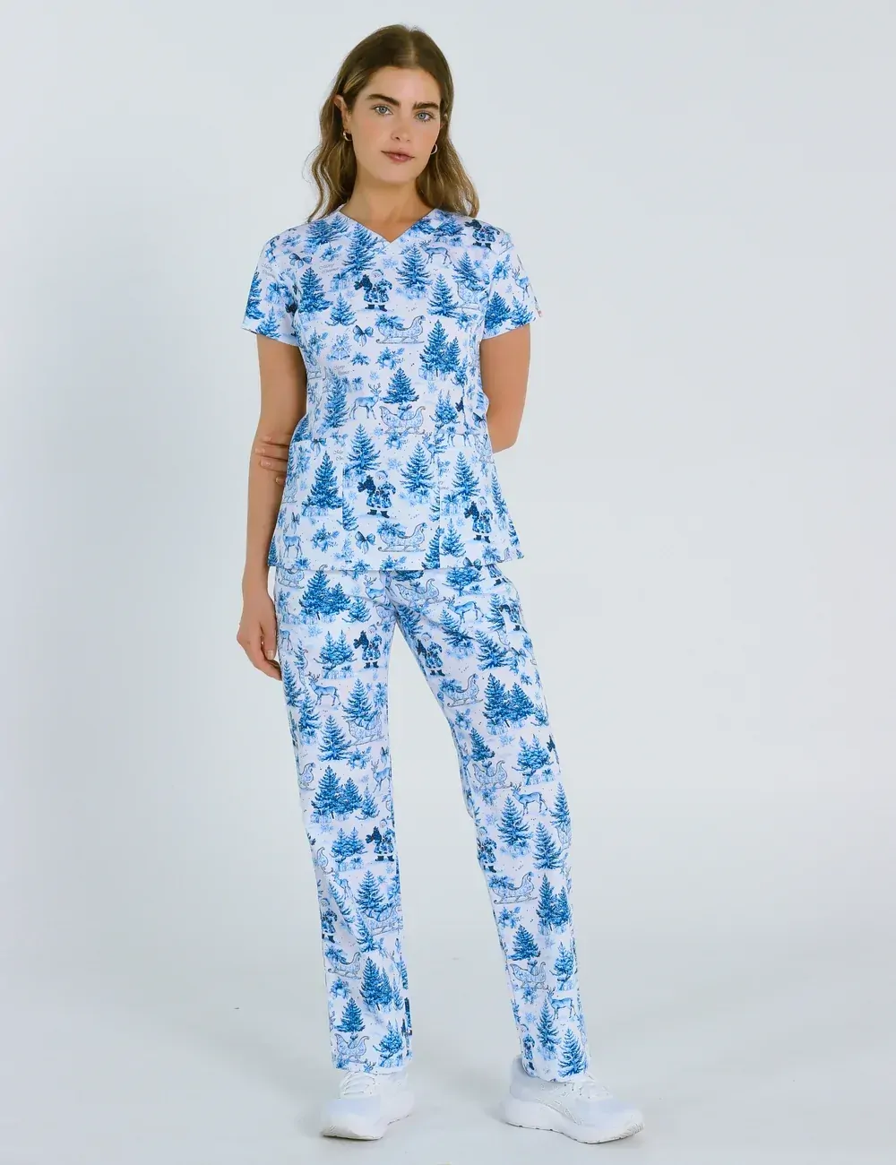 Noel Heritage Christmas Toile Women's Slim Fit Scrub Top - XL