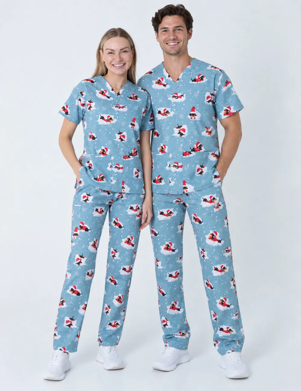 Dachshund Doggy Christmas Snuggles Cargo Scrub Pants (Unisex)