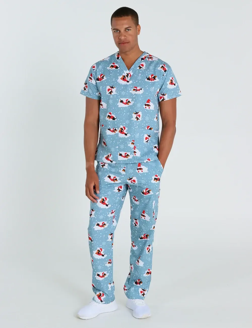 Dachshund Doggy Christmas Snuggles Men's Cargo Scrub Pants - XL