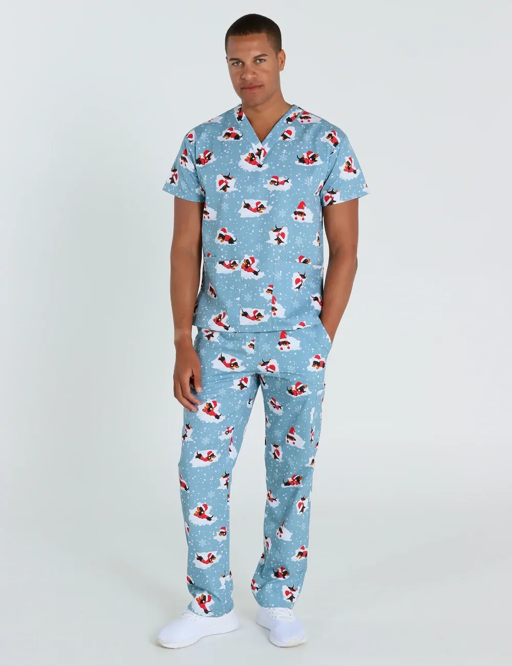 Dachshund Doggy Christmas Snuggles Men's Cargo Scrub Pants - XXS - 0
