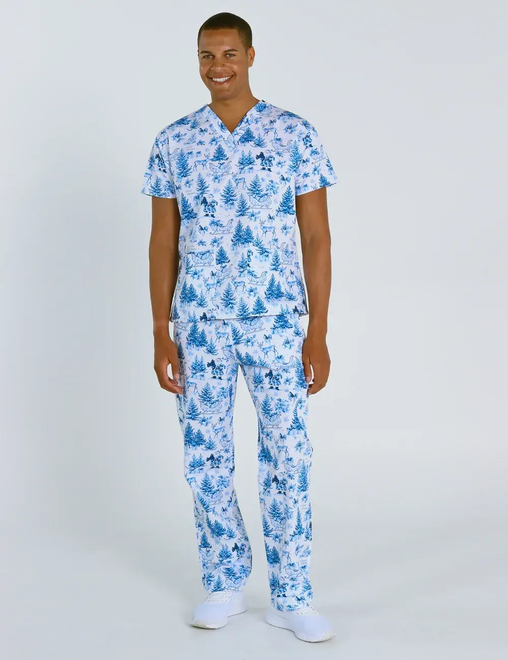 Noel Heritage Christmas Toile Men's Cargo Scrub Pants - XL