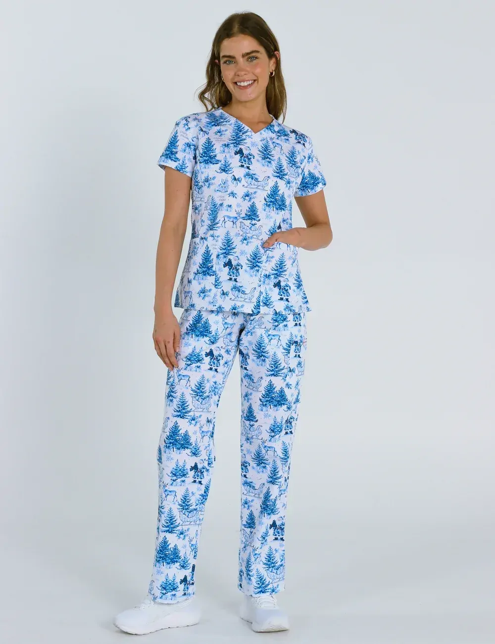 Noel Heritage Christmas Toile Women's Cargo Scrub Pants - XL