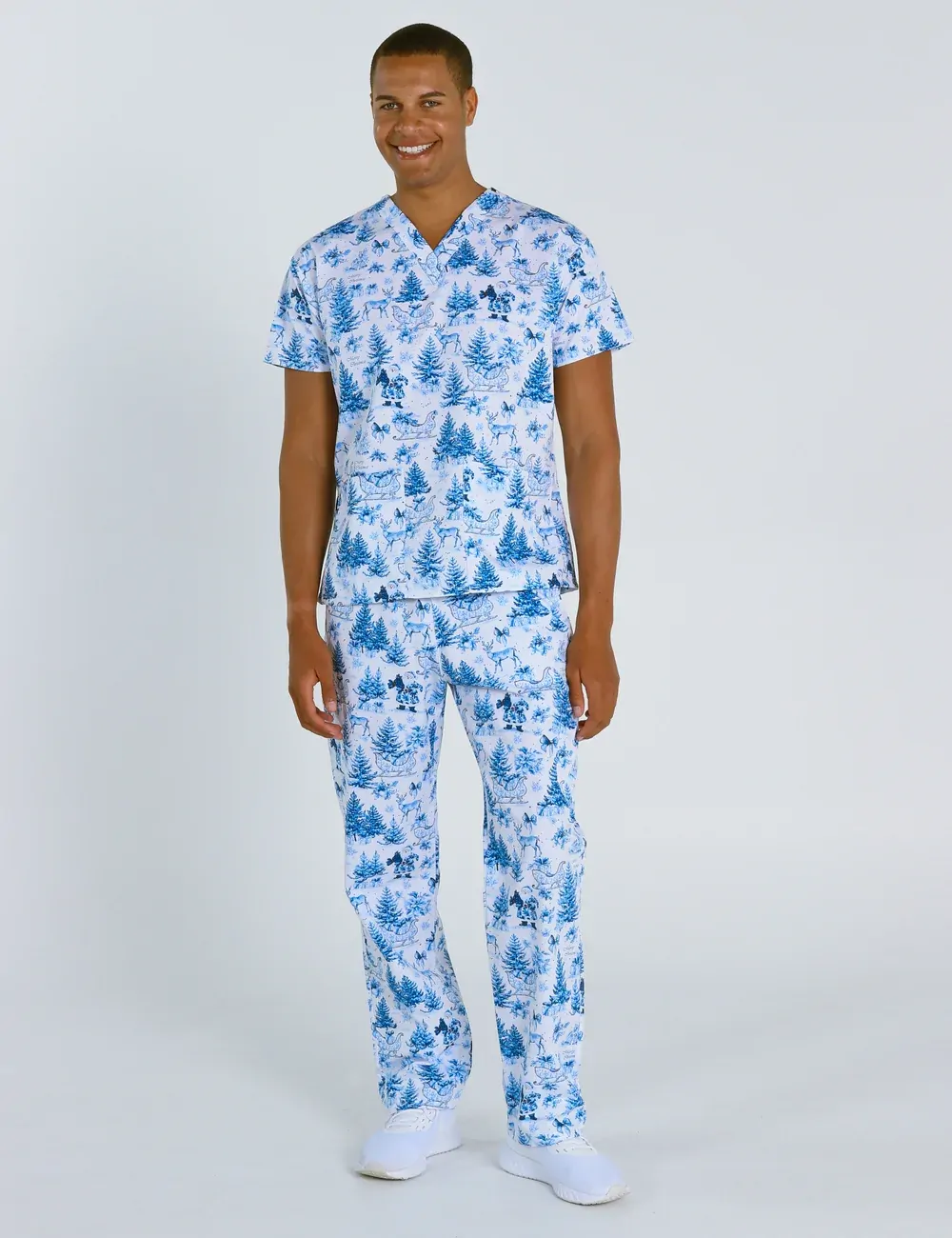 Noel Heritage Christmas Toile Men's Cargo Scrub Pants - XXS - 0