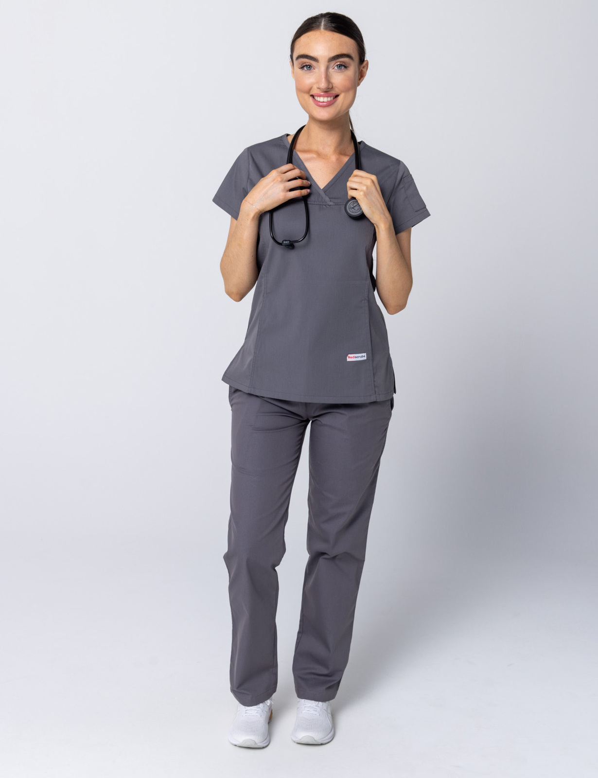 Women's Fit Solid Scrub Top - Steel Grey - Large - 0
