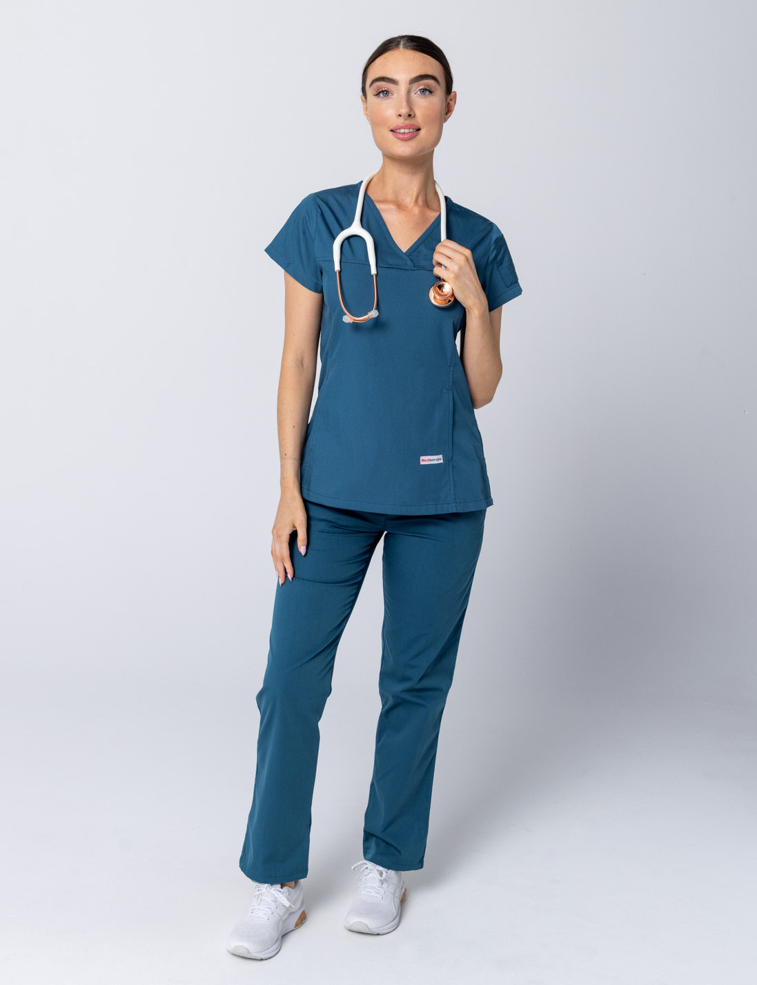 Women's Fit Solid Scrub Top - Caribbean - Small