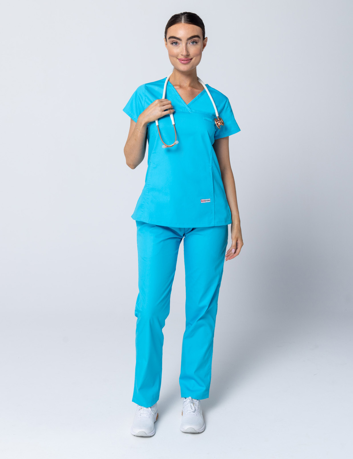 Women's Fit Solid Scrub Top - Aqua - 3X Large
