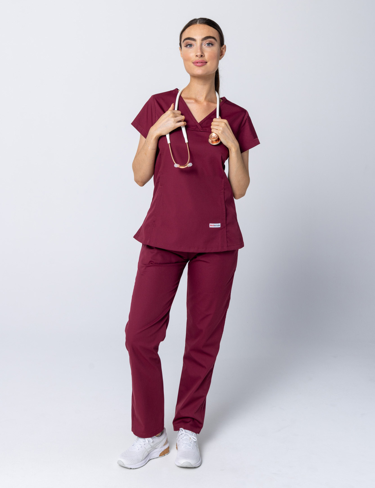 Women's Fit Solid Scrub Top - Burgundy - Medium