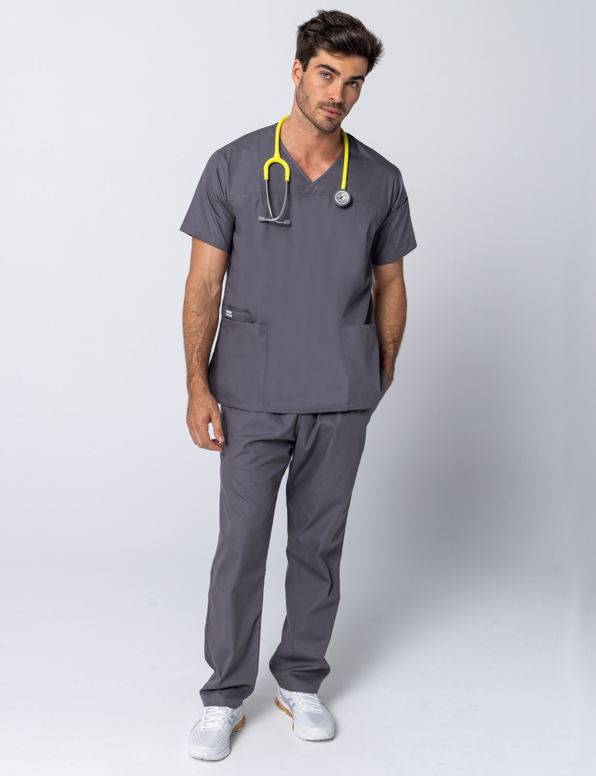 Men's Fit Solid Scrub Top - Steel Grey - 3X Large