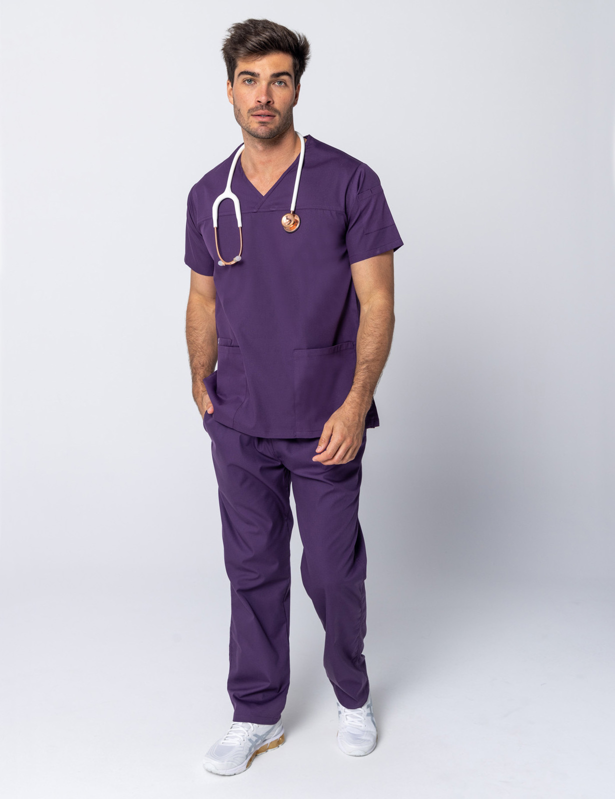 Men's Fit Solid Scrub Top - Aubergine - XX Small