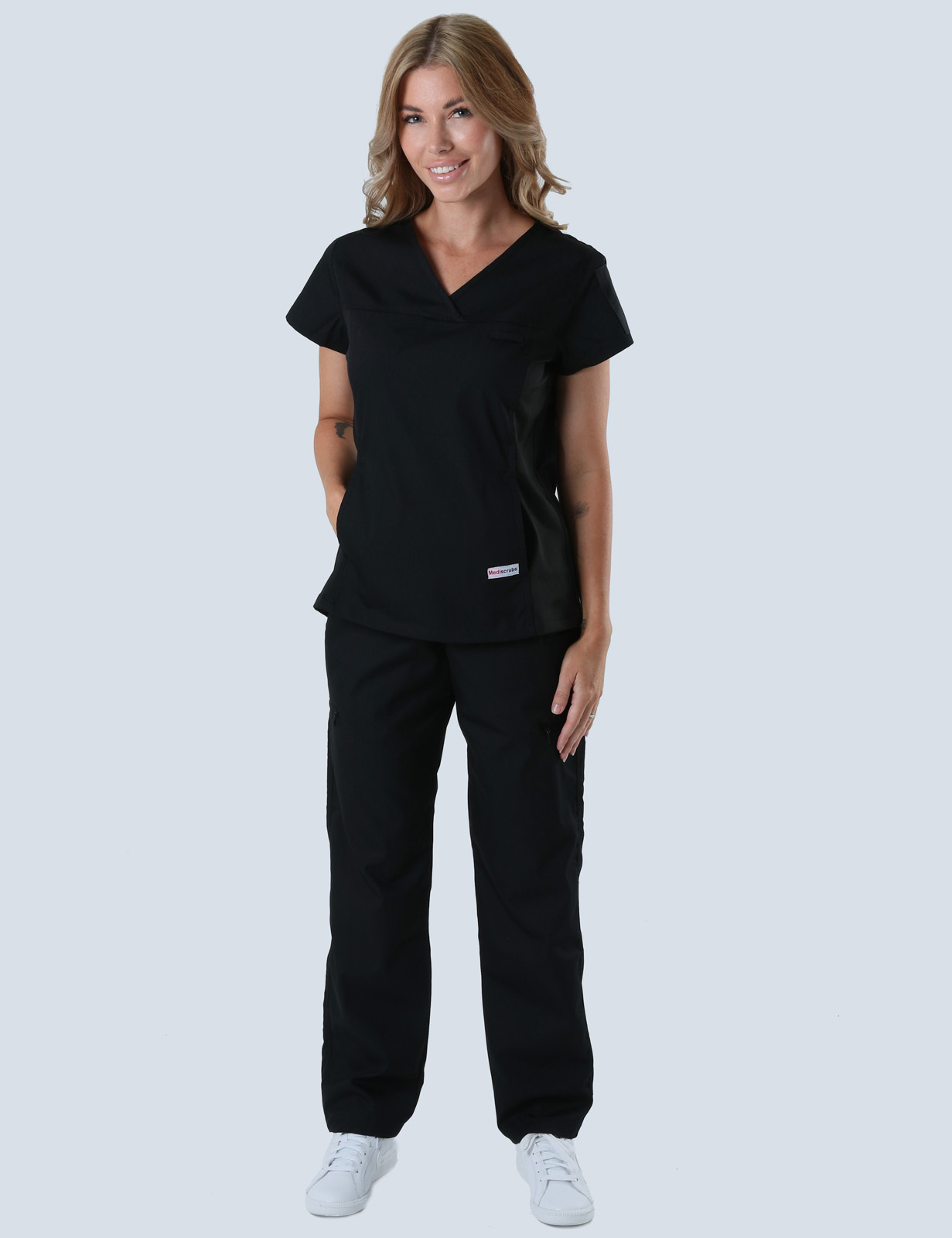 Women's Fit Solid Scrub Top With Spandex Panel - Black - XX Small
