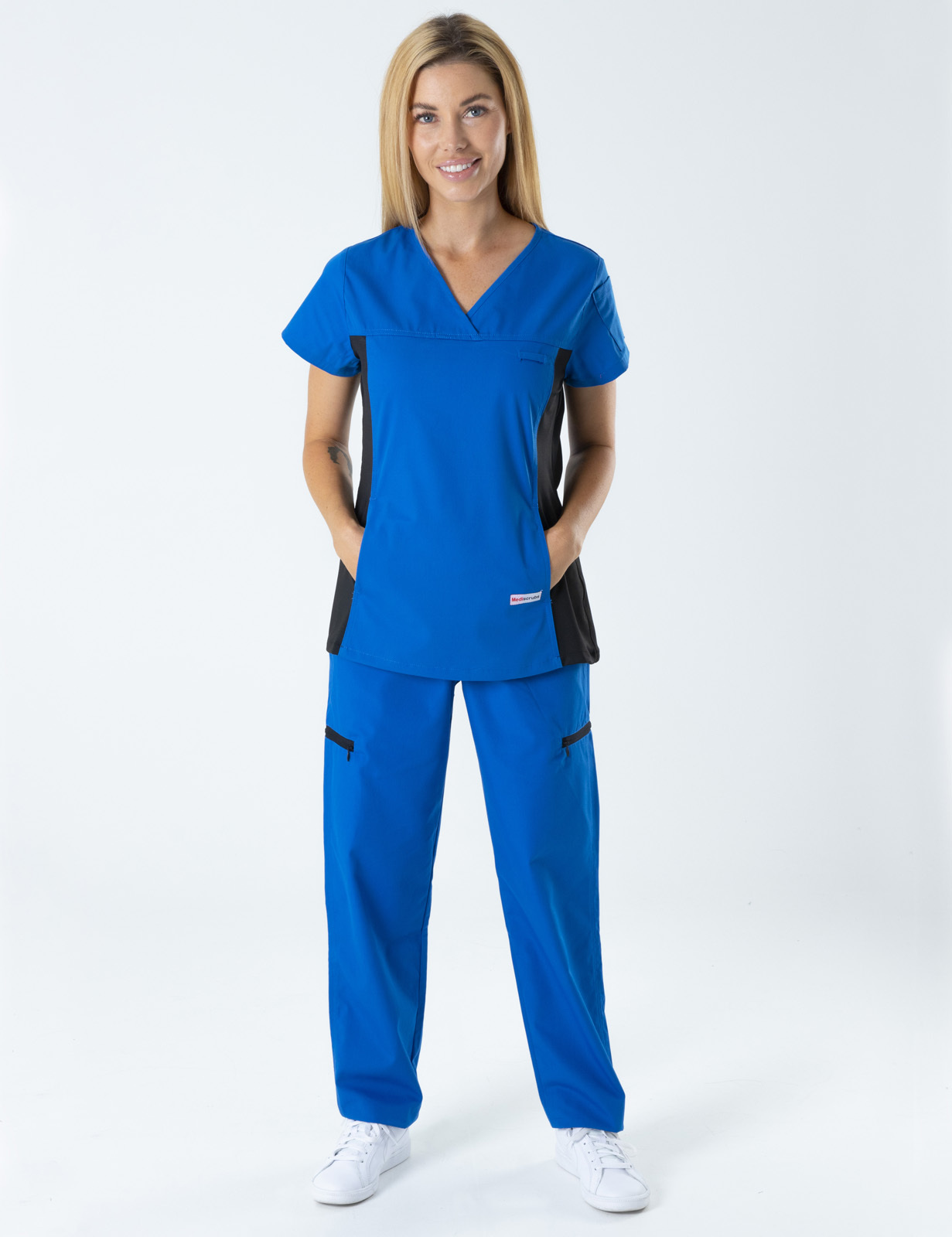 Women's Fit Solid Scrub Top With Spandex Panel - Royal - Large