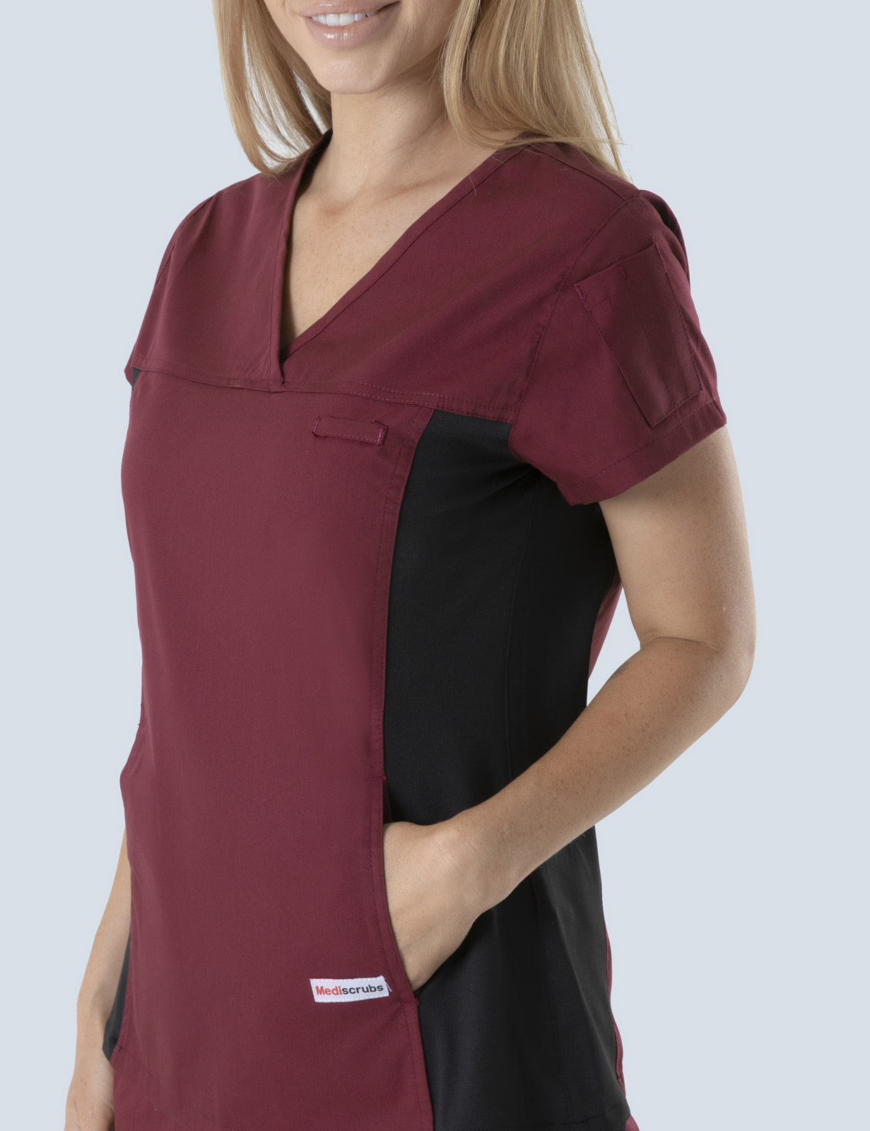 Women's Fit Solid Scrub Top With Spandex Panel - Burgundy - Large