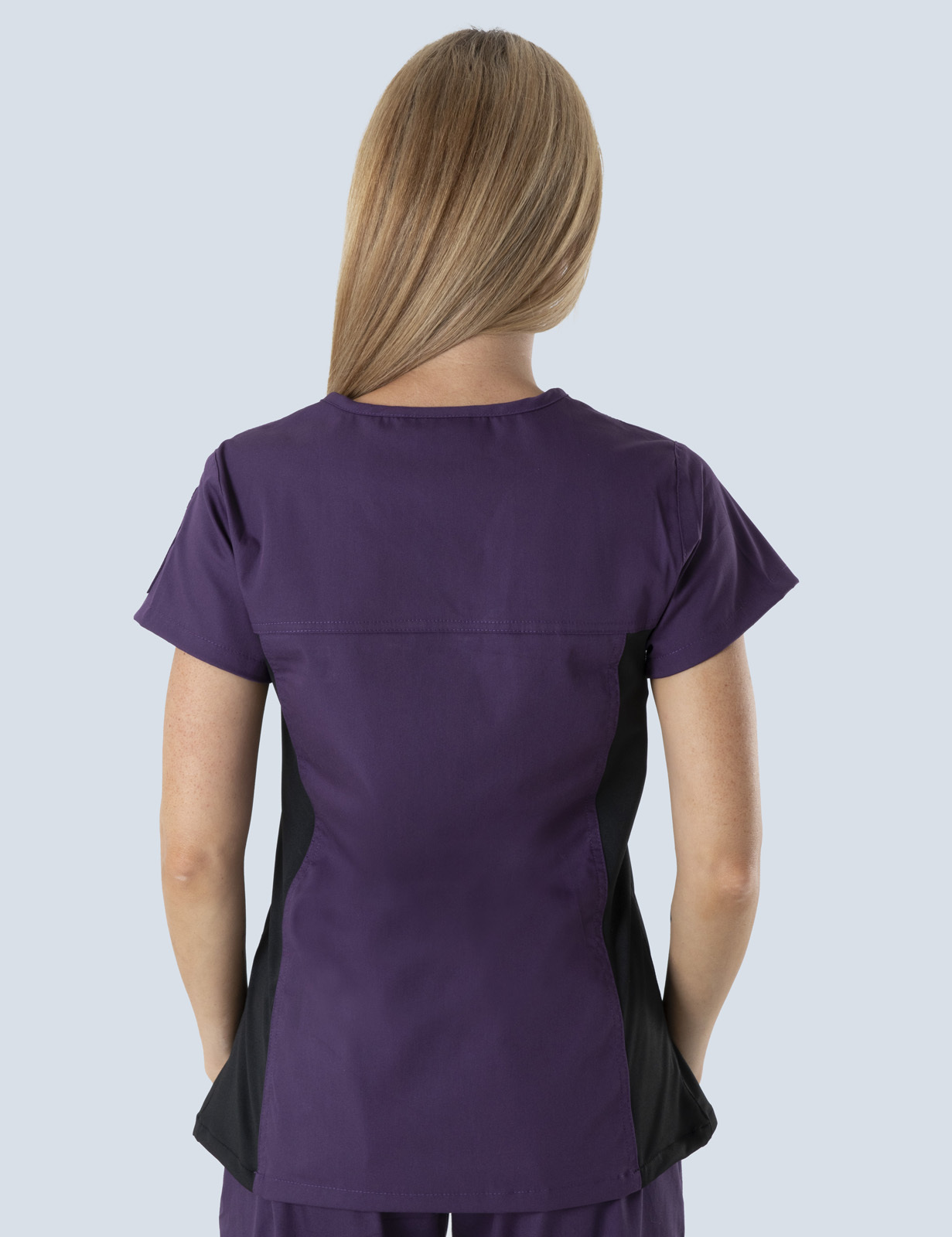Women's Fit Solid Scrub Top With Spandex Panel - Aubergine - Small