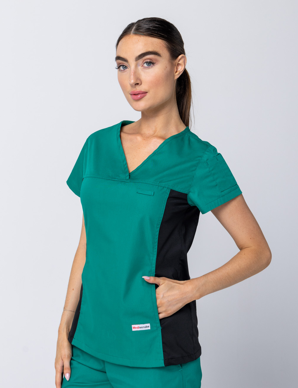 Women's Fit Scrub Top With Spandex Panel - Hunter - 3X Large