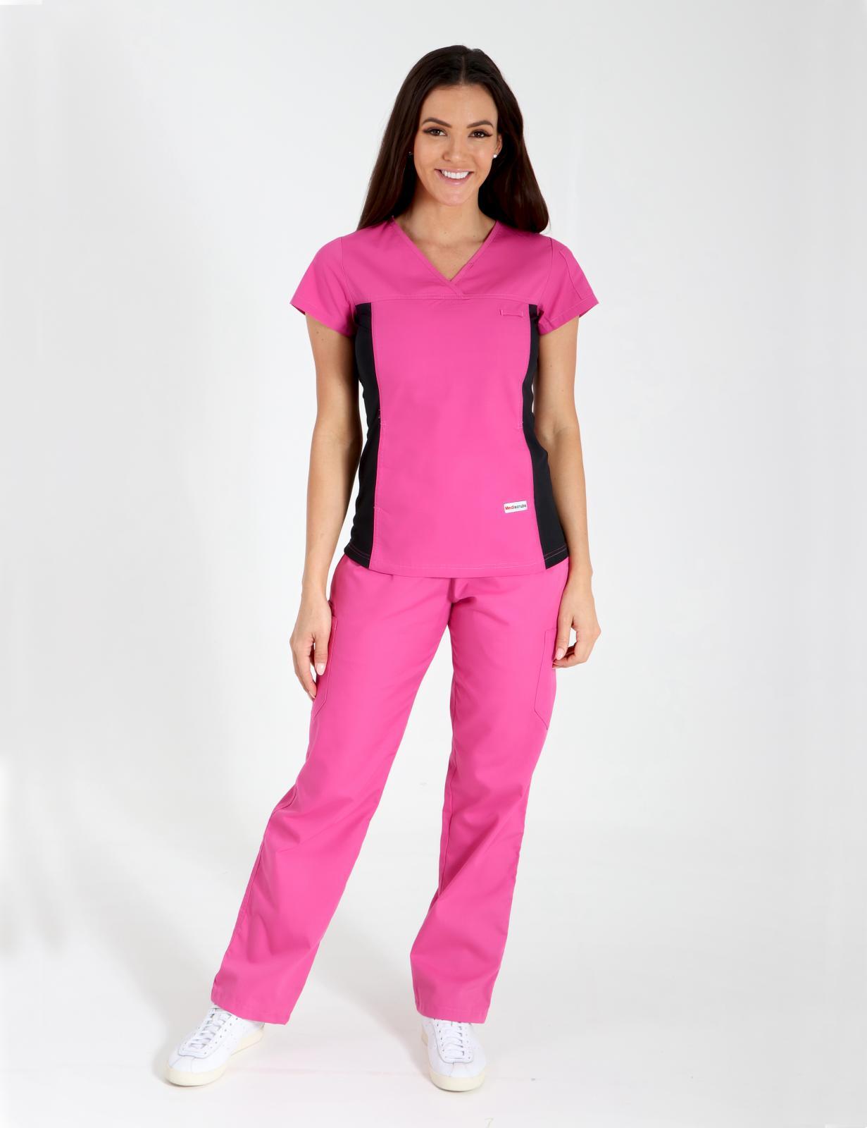 Women's Fit Solid Scrub Top With Spandex Panel - Pink - 4X large - 0