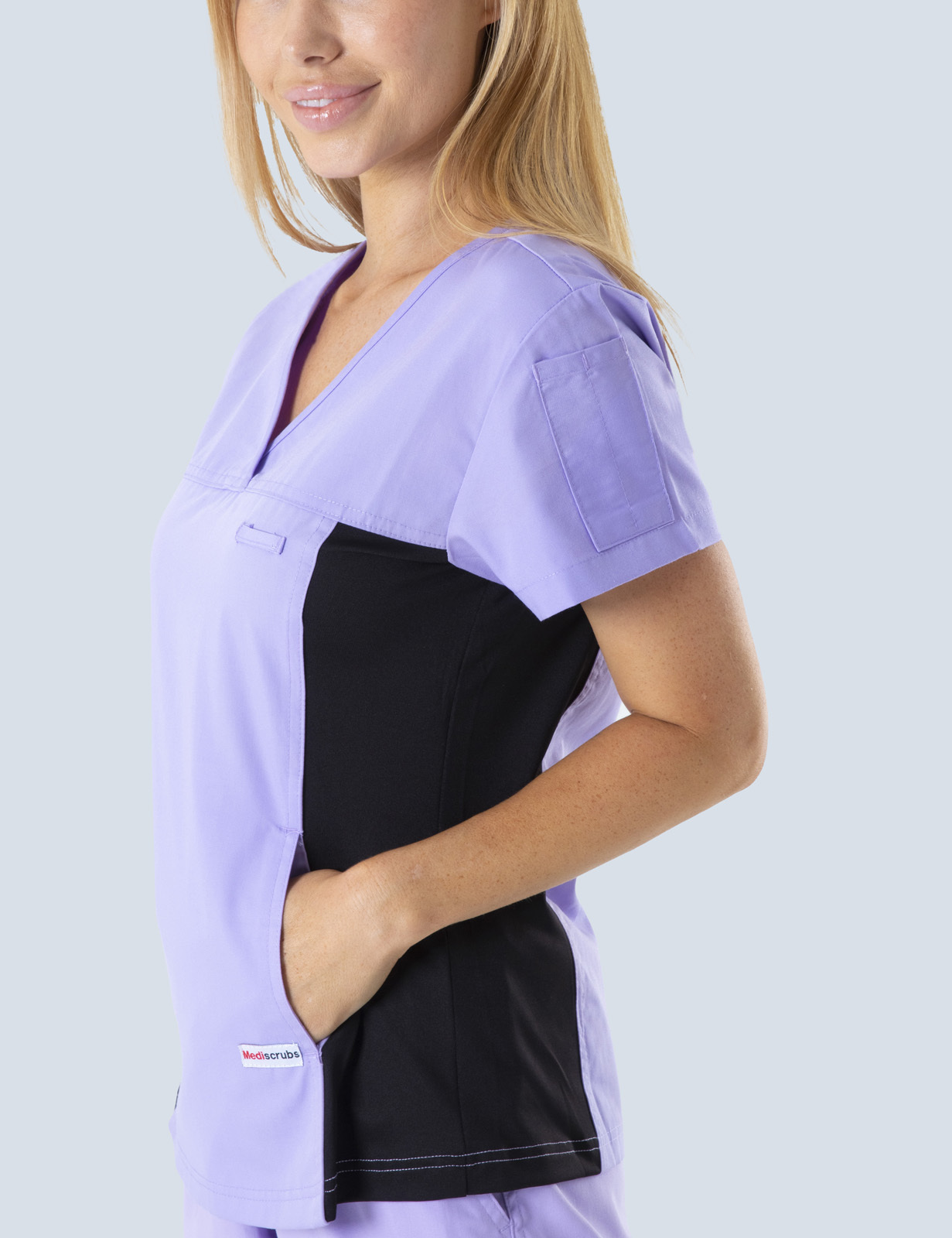 Women's Fit Solid Scrub Top With Spandex Panel - Lilac - Large - 0