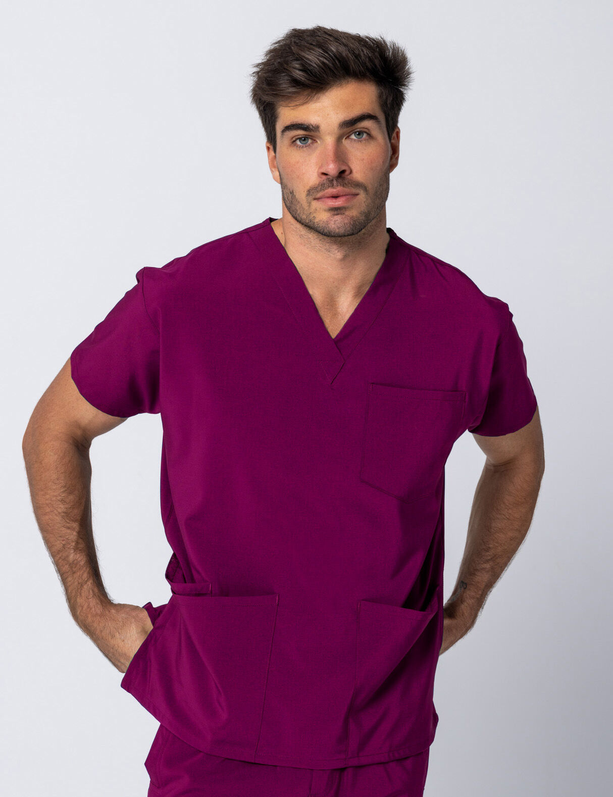 Anon Men's 4 Pocket V-Neck Top  Poly/Spandex - Exotic Plum