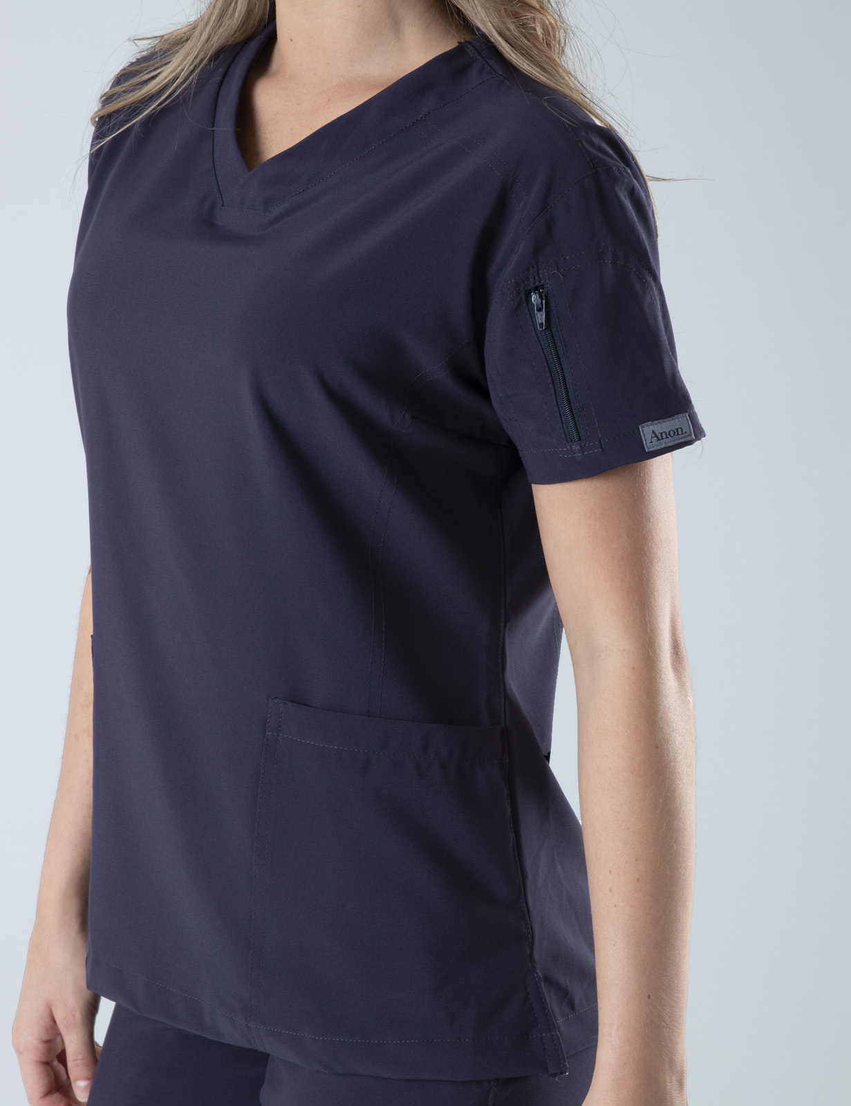 Anon Women's Scrub Top (Whisper Collection) Poly/Spandex - Charcoal Navy