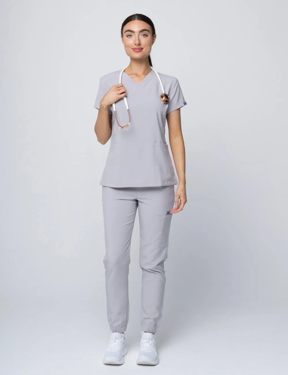 Anon Women's Scrub Top (Whisper Collection) Poly/Spandex - Silver